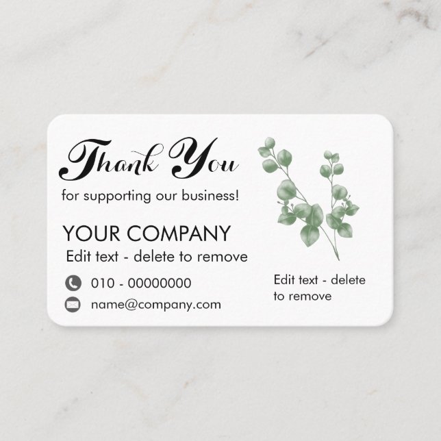 Eucalyptus Thank You For Supporting Our Business Card (Front)