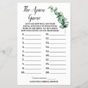 Eucalyptus The Apron Bridal Shower Game Card Flyer