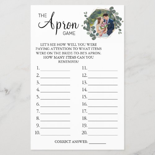 Eucalyptus The Apron Bridal shower game card Flyer