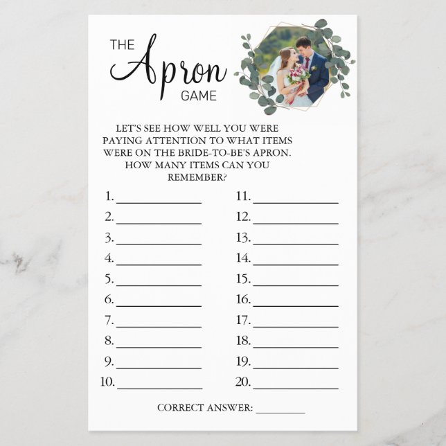 Eucalyptus The Apron Bridal shower game card Flyer (Front)