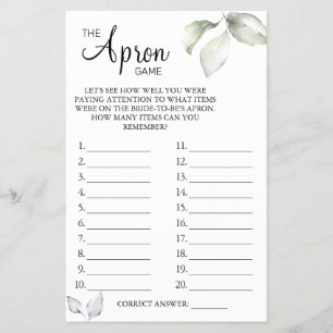 Eucalyptus The Apron Bridal shower game card Flyer
