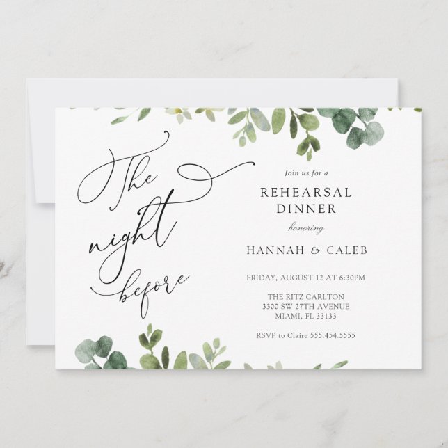 Eucalyptus The Night Before Rehearsal Dinner Invitation (Front)