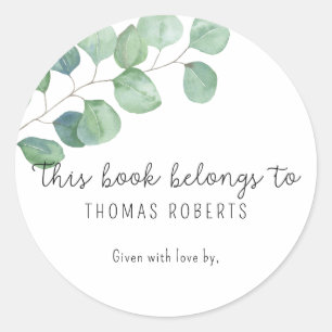 Eucalyptus - this book belongs to with text classic round sticker