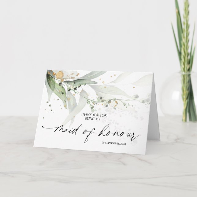 Eucalyptus To My Maid of Honour Wedding Thank You Card (Front)