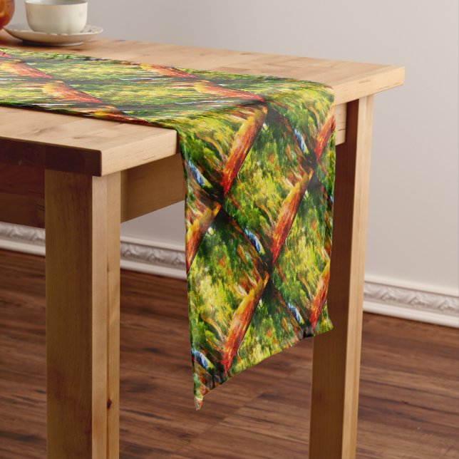 Eucalyptus Tree Lined Avenue Pointillism Art Short Table Runner (In Situ)