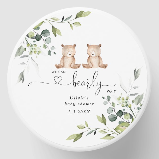 Eucalyptus twin bears baby shower  mini candle favors (Front)