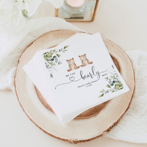 Eucalyptus twin bears baby shower napkins