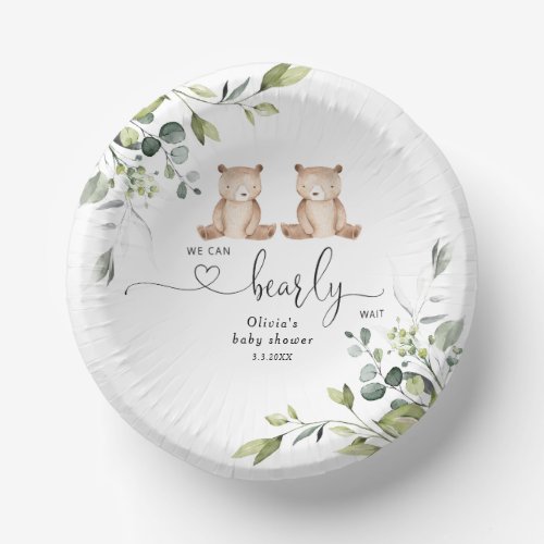 Eucalyptus twin bears baby shower paper bowls