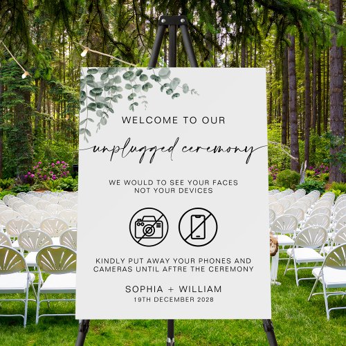 Eucalyptus Unplugged ceremony welcome sign 