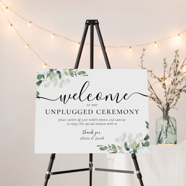 Eucalyptus Unplugged Wedding Ceremony Sign (In Situ (Stand))