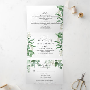 Eucalyptus vegetation  Green Leaf Wedding Tri-Fold Card