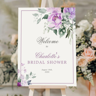 Eucalyptus Violet Flowers Bridal Shower Welcome Foam Board