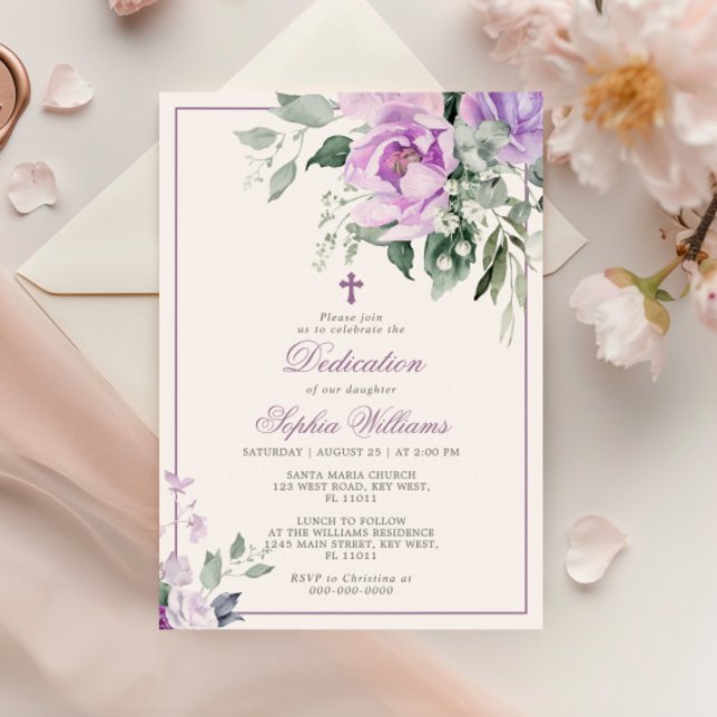Eucalyptus Violet Flowers Dedication Invitation (Creator Uploaded)