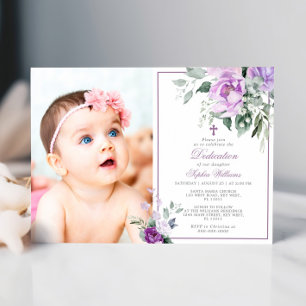 Eucalyptus Violet Flowers Photo Girl Dedication Invitation