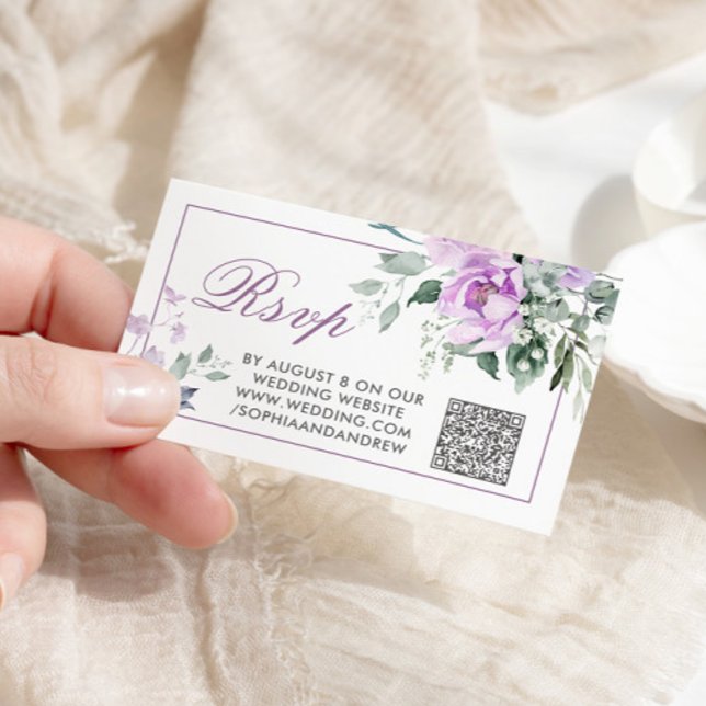 Eucalyptus Violet Flowers  Wedding QR Code RSVP Enclosure Card (Creator Uploaded)