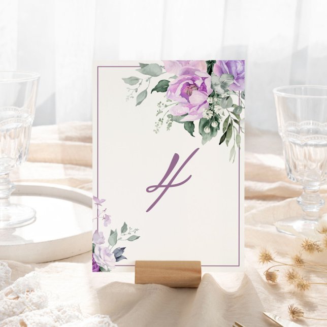 Eucalyptus Violet Flowers Wedding Table Number (Creator Uploaded)