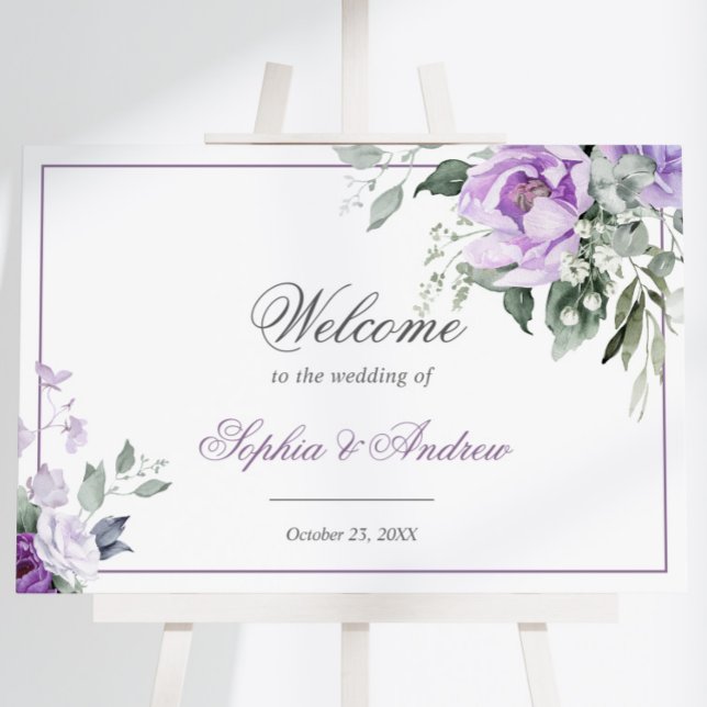 Eucalyptus Violet Flowers Wedding Welcome Sign (Creator Uploaded)