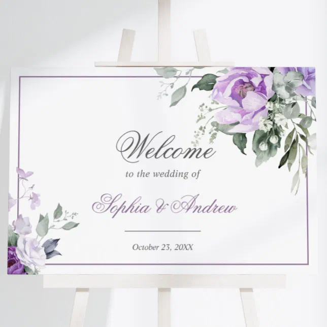 Welcome Violet Eucalyptus Violet Flowers Wedding Welcome Sign | Zazzle