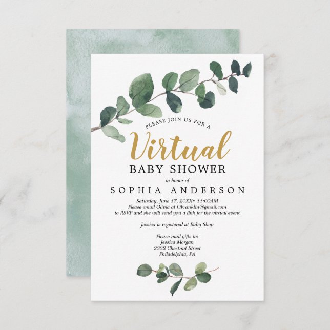 Eucalyptus Virtual Baby Shower Invitation (Front/Back)
