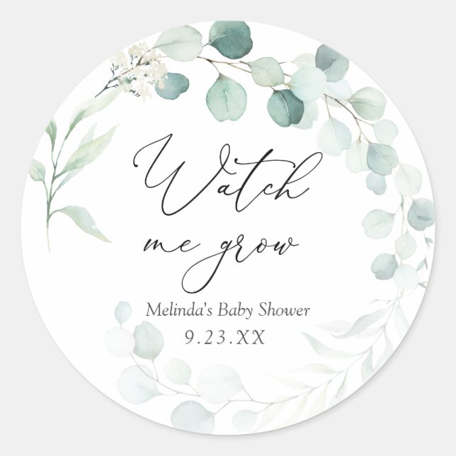 Eucalyptus Watch me Grow Plant Favor Classic Round Sticker (Front)