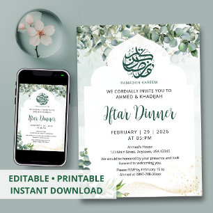 Eucalyptus Watercolor Arch Ramadan Iftar Dinner Invitation