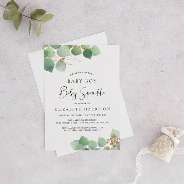 Eucalyptus Watercolor Baby Boy Sprinkle Invitation (Creator Uploaded)