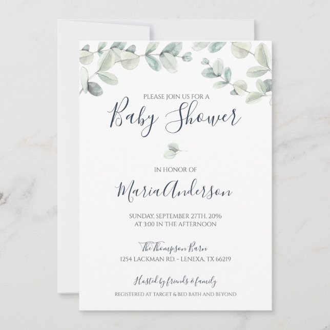 Eucalyptus Watercolor Baby Shower Invitation (Front)