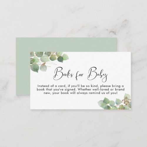 Eucalyptus Watercolor Books for Baby Shower Enclosure Card