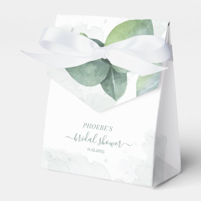 Eucalyptus Watercolor Botanical Bridal Shower Favor Boxes (Front Side)