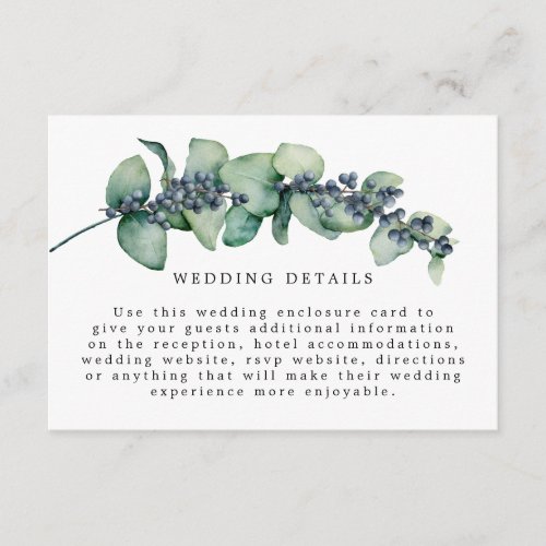 Eucalyptus Watercolor Botanical Wedding Details Enclosure Card