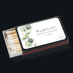 Eucalyptus Watercolor Botanical Wedding Favor Matchboxes<br><div class="desc">Watercolor Eucalyptus Script wedding favor featuring a minimalistic botanical design on a white background with popular typography you can easily edit. TIP: Check out below for other wedding and pre wedding preparation events items including bridal shower invitations,  thank you cards,  champagne labels etc collection suite for this design!</div>