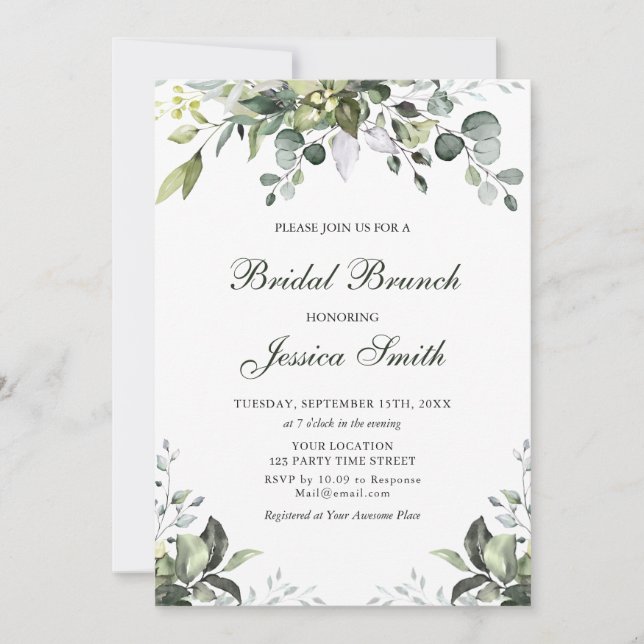Eucalyptus Watercolor Bridal Brunch Invitation (Front)