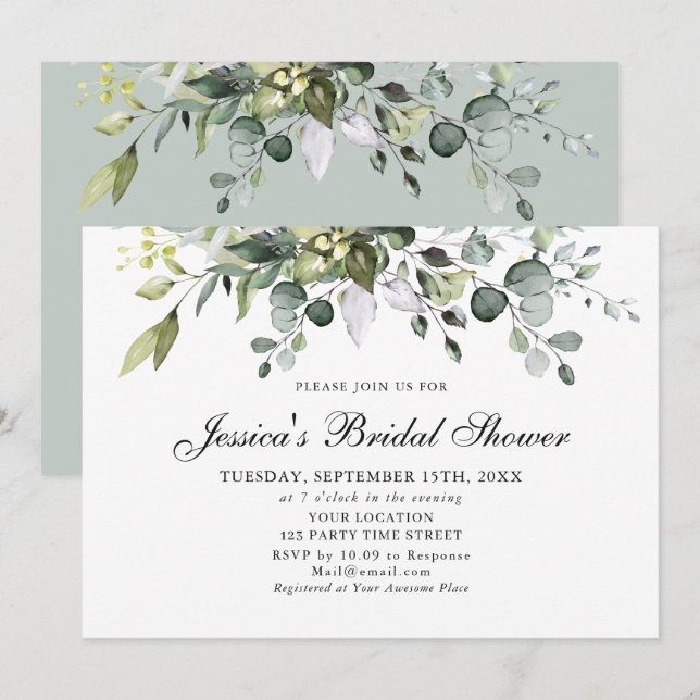 Eucalyptus Watercolor Bridal Shower Invitation (Front/Back)