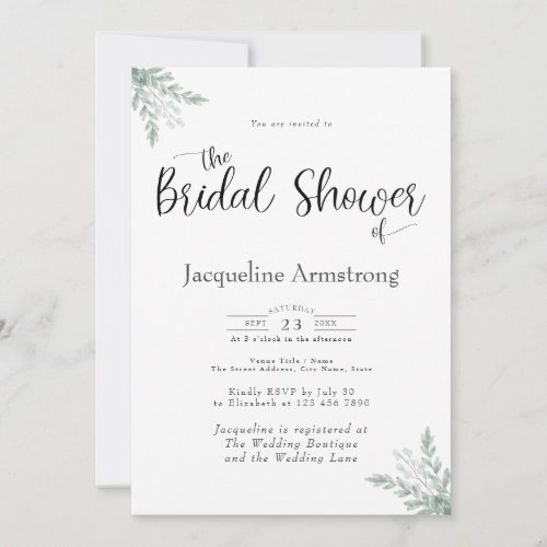 Eucalyptus Watercolor Bridal Shower Invitation