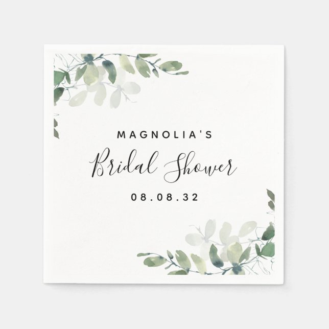 Eucalyptus Watercolor Bridal Shower  Napkins (Front)