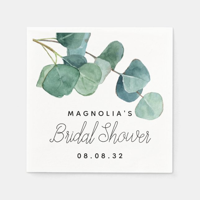 Eucalyptus Watercolor Bridal Shower  Napkins (Front)