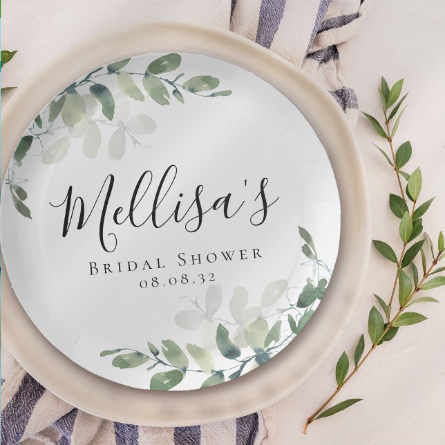 Eucalyptus Watercolor Bridal Shower  Paper Plates (Creator Uploaded)