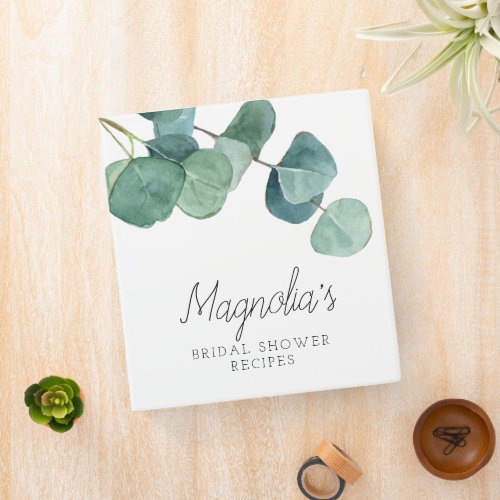 Eucalyptus Watercolor Bridal Shower Recipes 3 Ring 3 Ring Binder