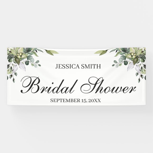 Eucalyptus Watercolor Bridal Shower Sign Banner (Horizontal)