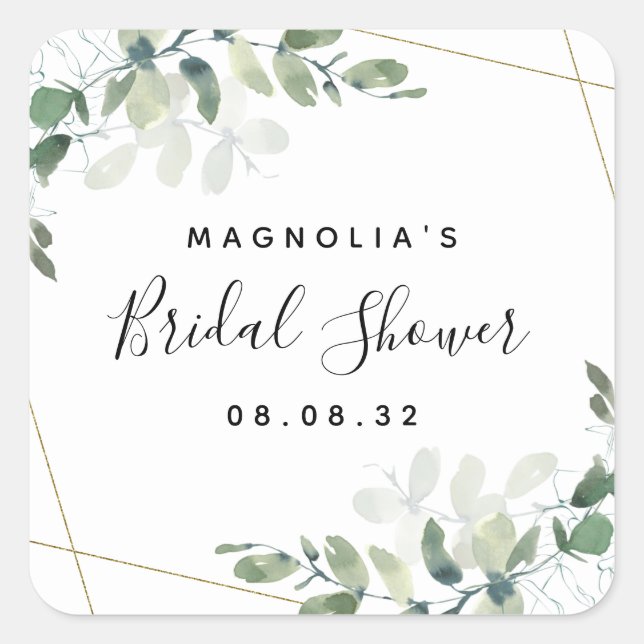 Eucalyptus Watercolor Bridal Shower  Square Sticke Square Sticker (Front)