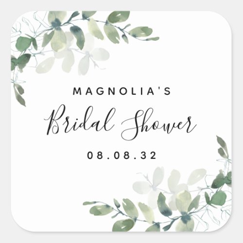 Eucalyptus Watercolor Bridal Shower  Square Sticker