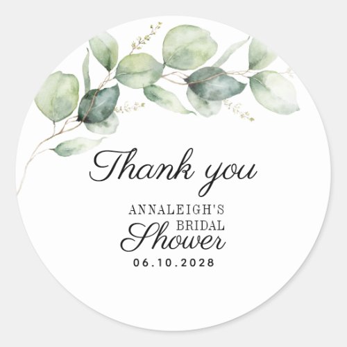 Eucalyptus Watercolor Bridal Shower Thank You Classic Round Sticker