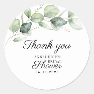 Eucalyptus Watercolor Bridal Shower Thank You Classic Round Sticker