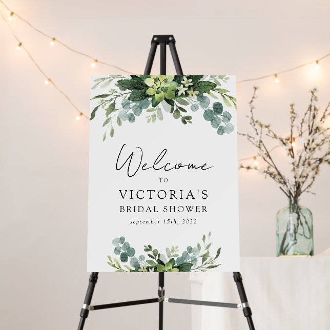 Eucalyptus Watercolor Bridal Shower Welcome Sign (In Situ (Stand))