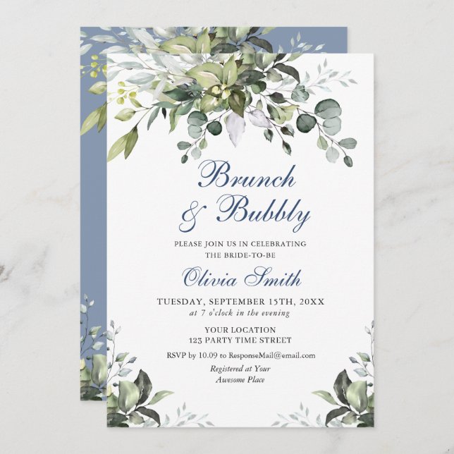 Eucalyptus Watercolor Brunch and Bubbly Invitation (Front/Back)