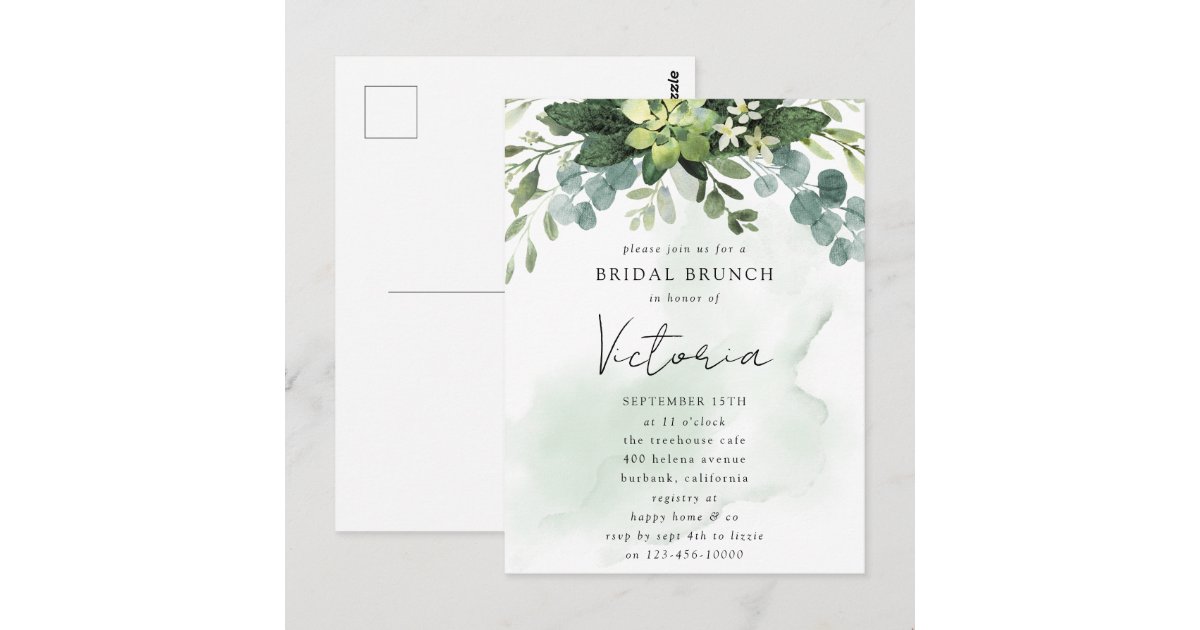 Eucalyptus Watercolor Chic Bridal Shower Invitatio Postcard | Zazzle