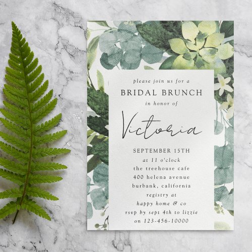Eucalyptus Watercolor Chic Bridal Shower Invitation