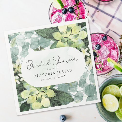 Eucalyptus Watercolor Chic Bridal Shower  Napkins