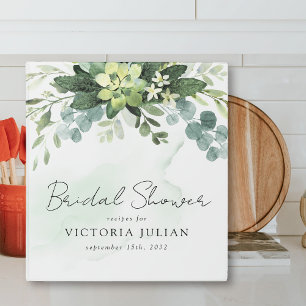Eucalyptus Watercolor Chic Bridal Shower Recipe 3 Ring Binder
