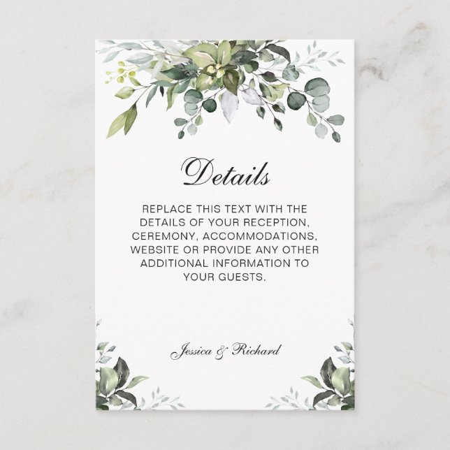 Eucalyptus Watercolor Details Enclosure Card (Front)